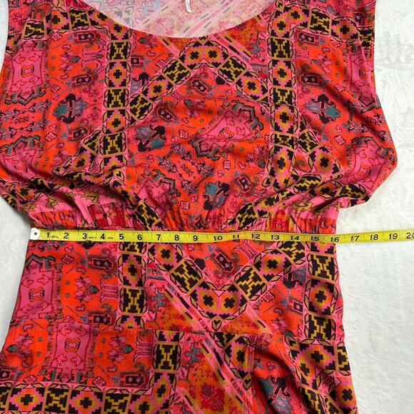 Free People Blakely Maxi Dress In Red Motif LG Side Zipper Front Slit Geometric - Picture 10 of 15